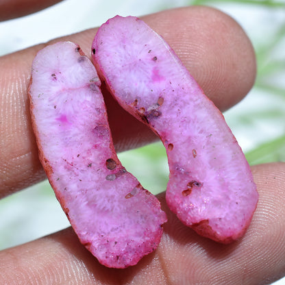 Pink Solar Quartz Pair for Earrings - Matched Window Druzy Geode Slice