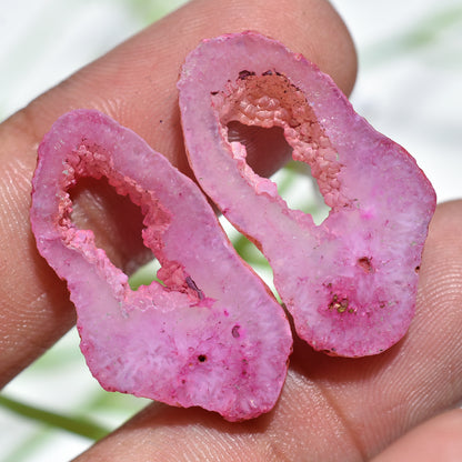 Lovely Pink Window Druzy Agate Matching Set - Solar Quartz Geode Pair