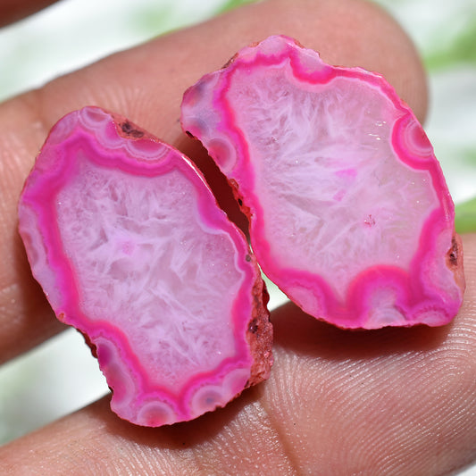 Lovely Pink Window Druzy Agate Matching Set - Solar Quartz Geode Pair