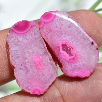 Lovely Pink Window Druzy Agate Matching Set - Solar Quartz Geode Pair