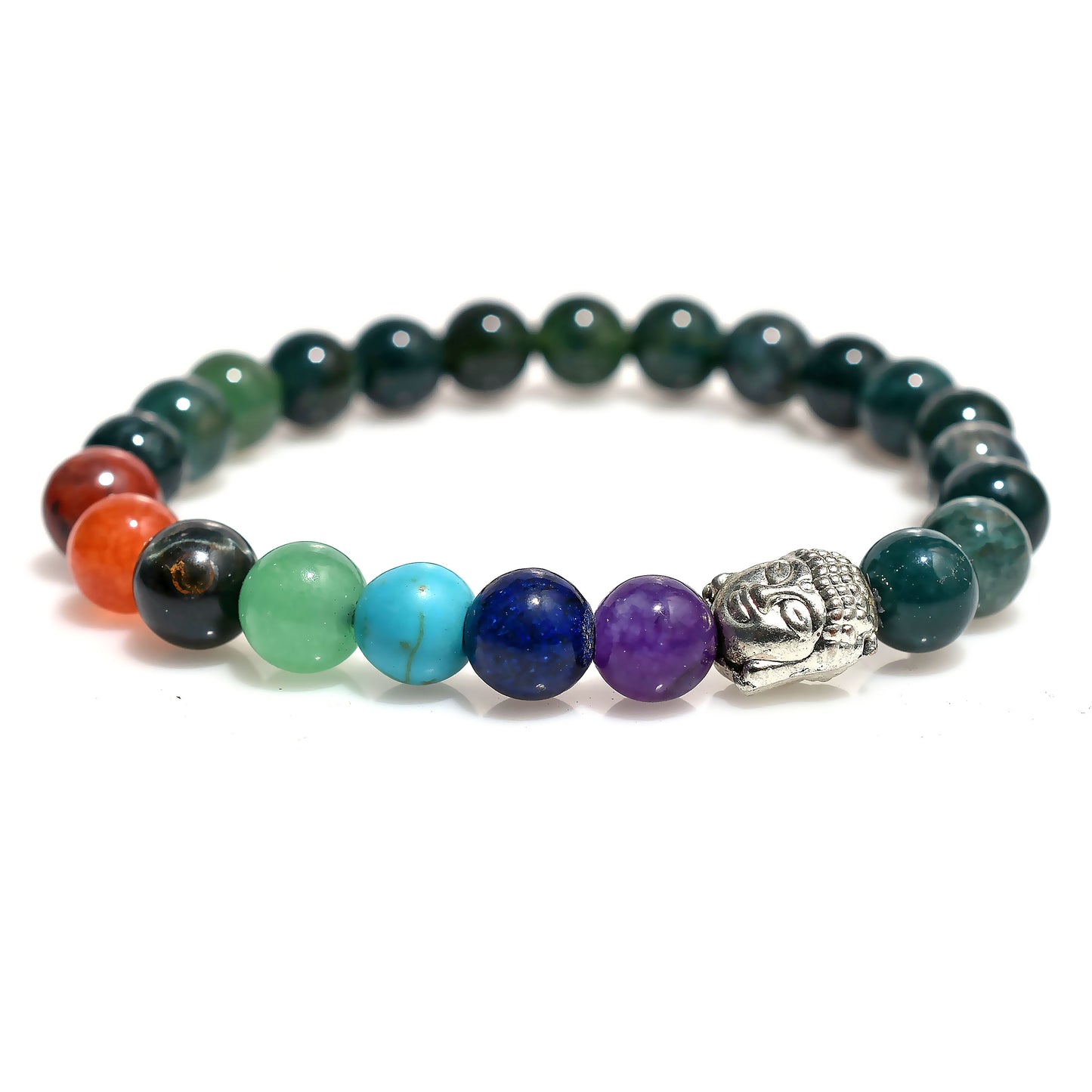 7 Chakra Gemstone Stretchable Bracelet with Buddha Charm | Healing Energy Jewelry