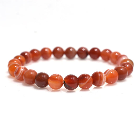 Orange Carnelian Crystal Bracelet, Unique Banded Texture Beads Wristband For Perfect For Gifts