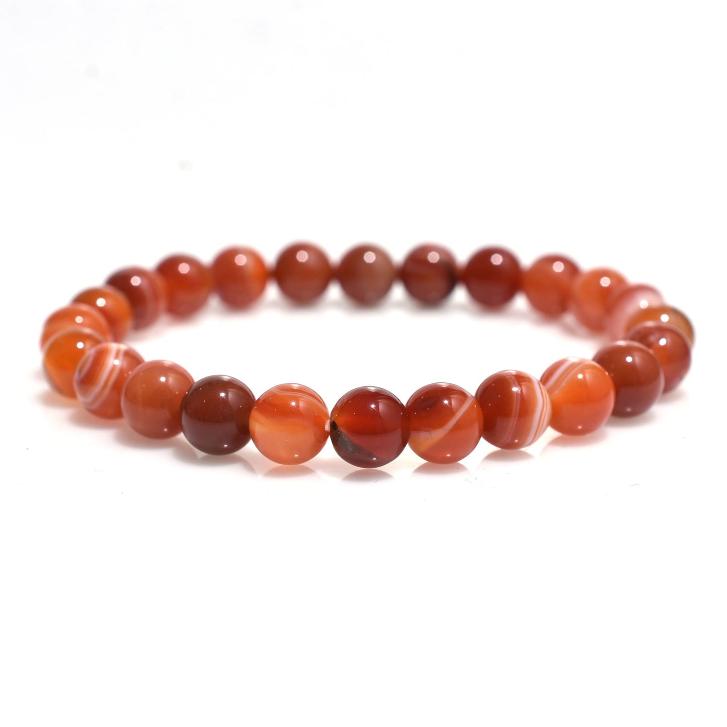 Orange Carnelian Crystal Bracelet, Unique Banded Texture Beads Wristband For Perfect For Gifts