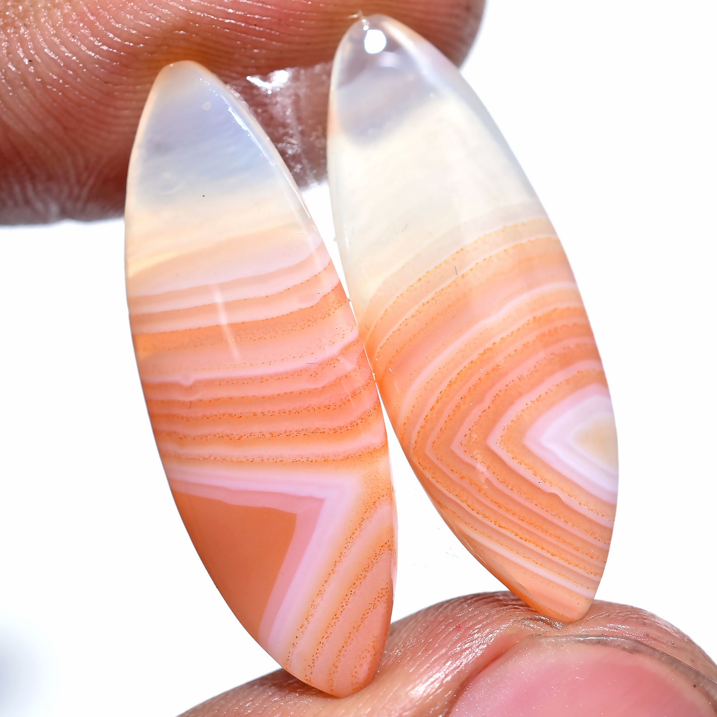 Natural Orange Banded Agate Earring Pair - Fancy Matched Cabochons