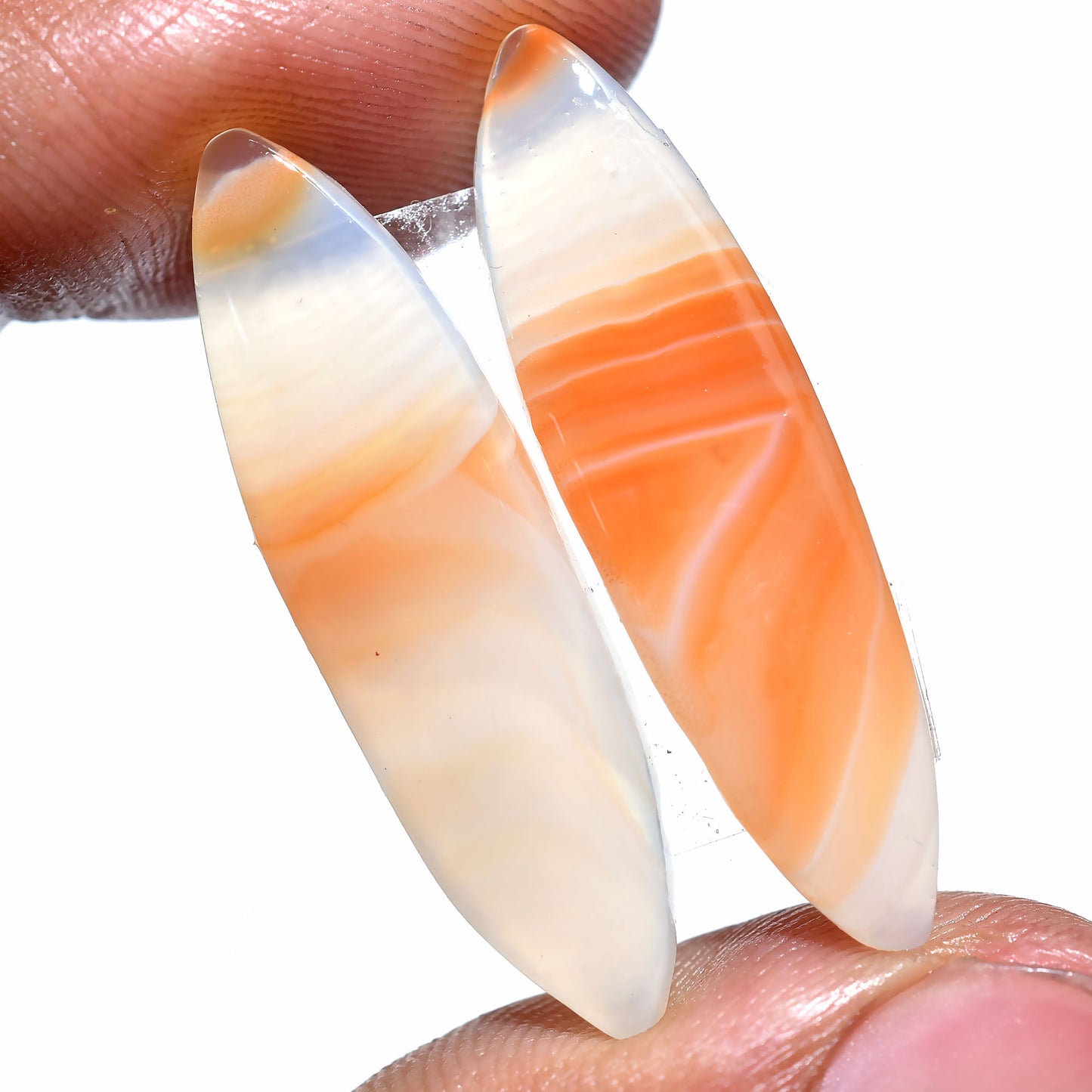 Natural Orange Banded Agate Earring Pair - Fancy Matched Cabochons