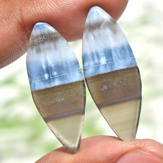 Attractive Blue Opal Gemstone - Owyhee Opal Loose Cabochon Pair for Earrings