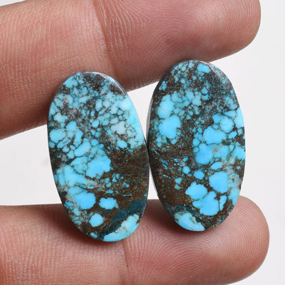 Blue Turquoise Wild Horse Cabochon Pair – Oval Dyed Healing Crystals at Wholesale Prices