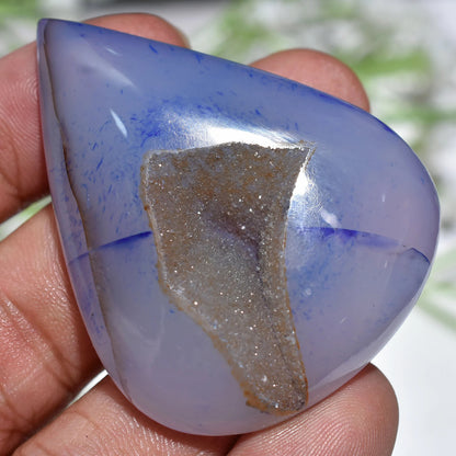 Druzy Agate Cabochon - Druzy Window Blue Healing Crystal, Pear Cabochon for Unique Gemstone Gift