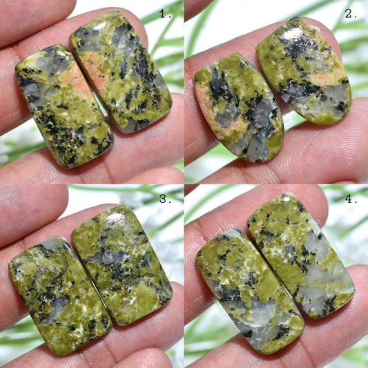 Natural Unakite Jasper Cabochon Pair - Rectangle-Fancy Shaped Stone