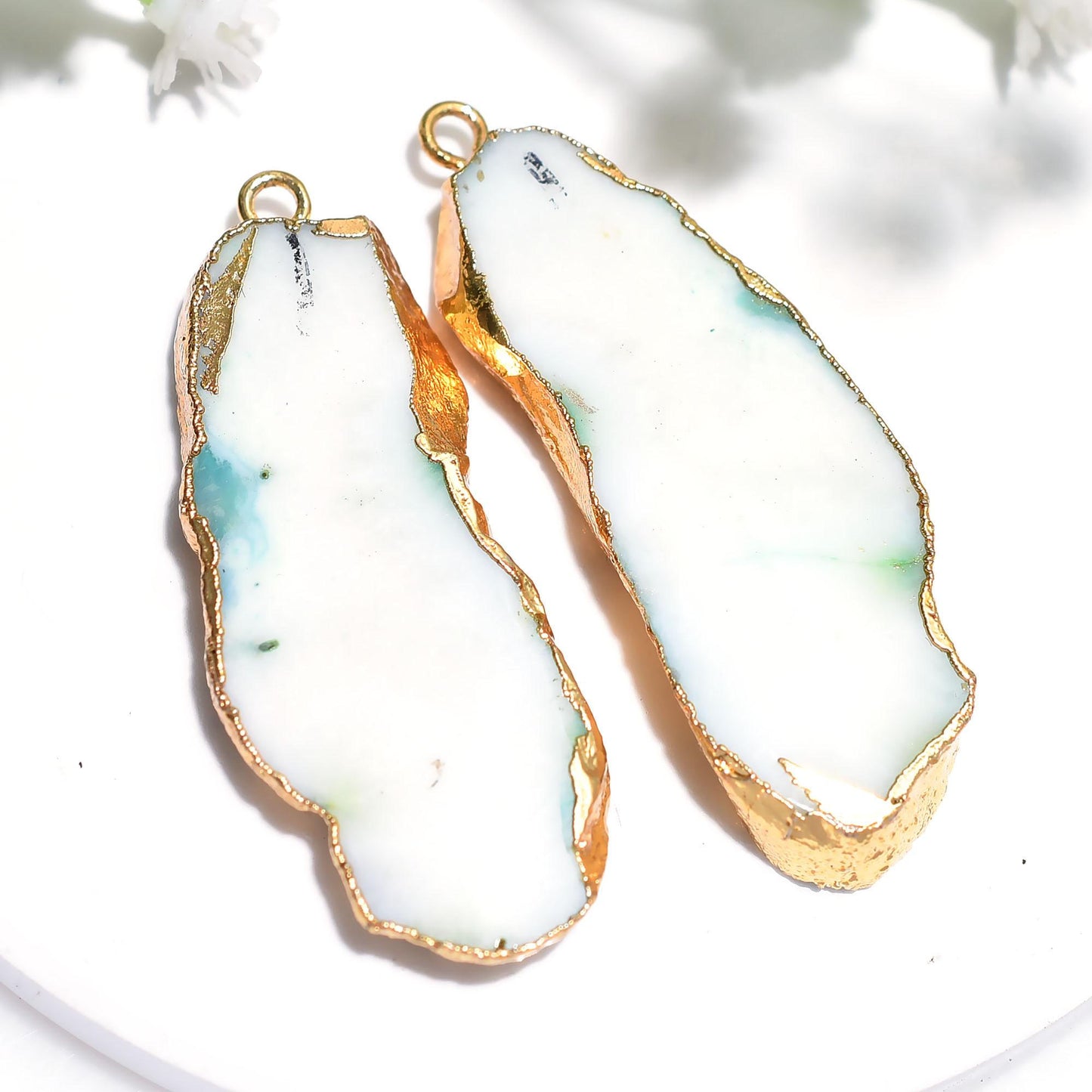 Gold Electroplated Druzy Earrings Pair Connectors for DIY Jewelry