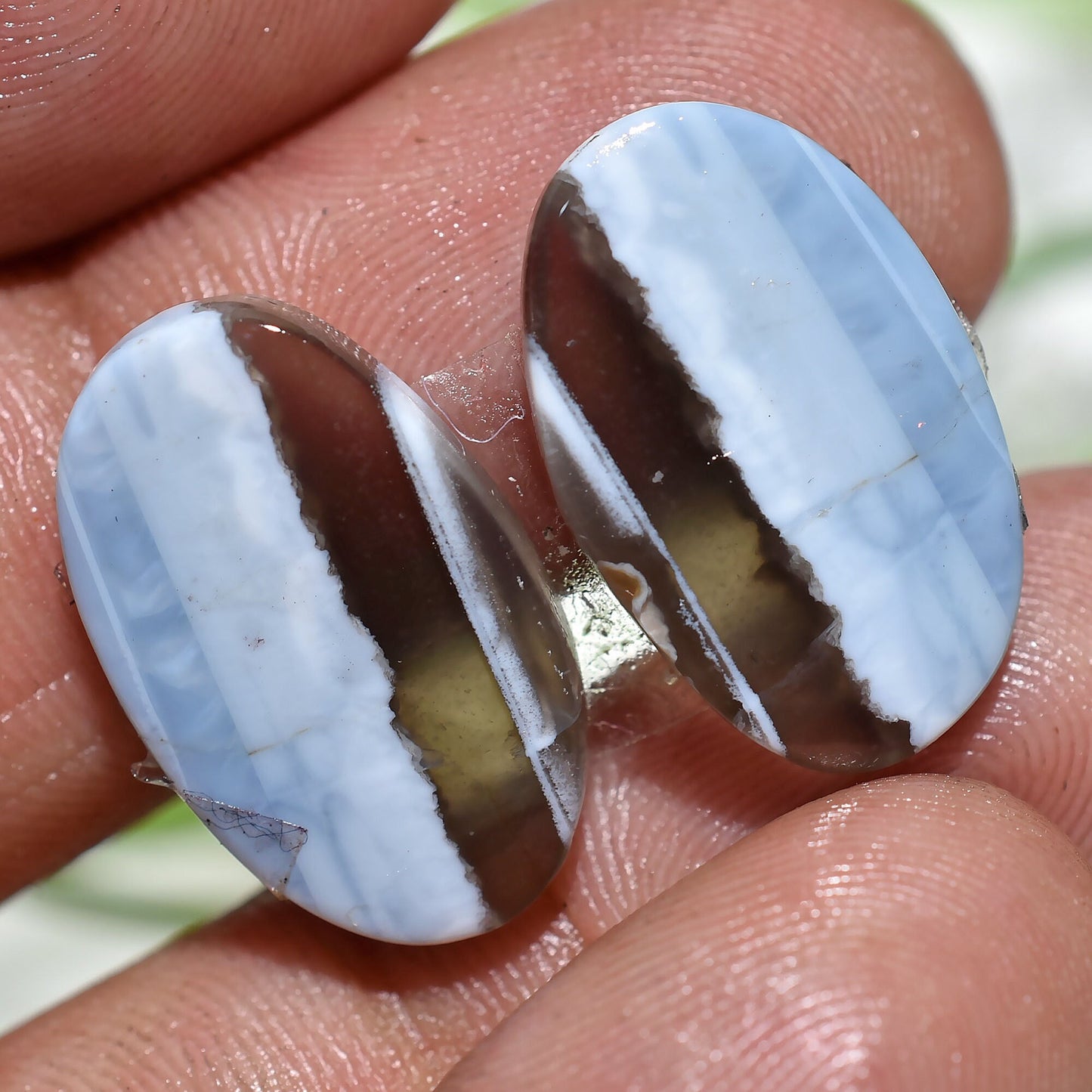 Owyhee Blue Opal Matched Pair Oval Cabochons - Fancy Loose Gemstones for Earrings