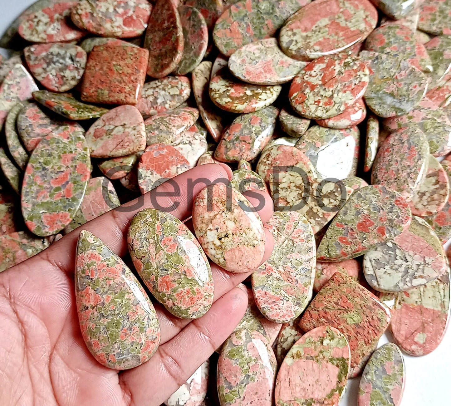 Natural Unakite Gemstone Lot - Smooth Cabochons for Jewelry Making, Bulk Plain  Gemstones, Great Value Wholesale