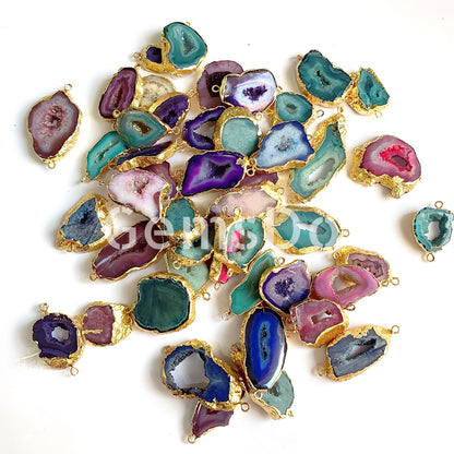 Electroplated Solar Quartz Slice Connectors | Wholesale Lot Double Bail Druzy Pendants