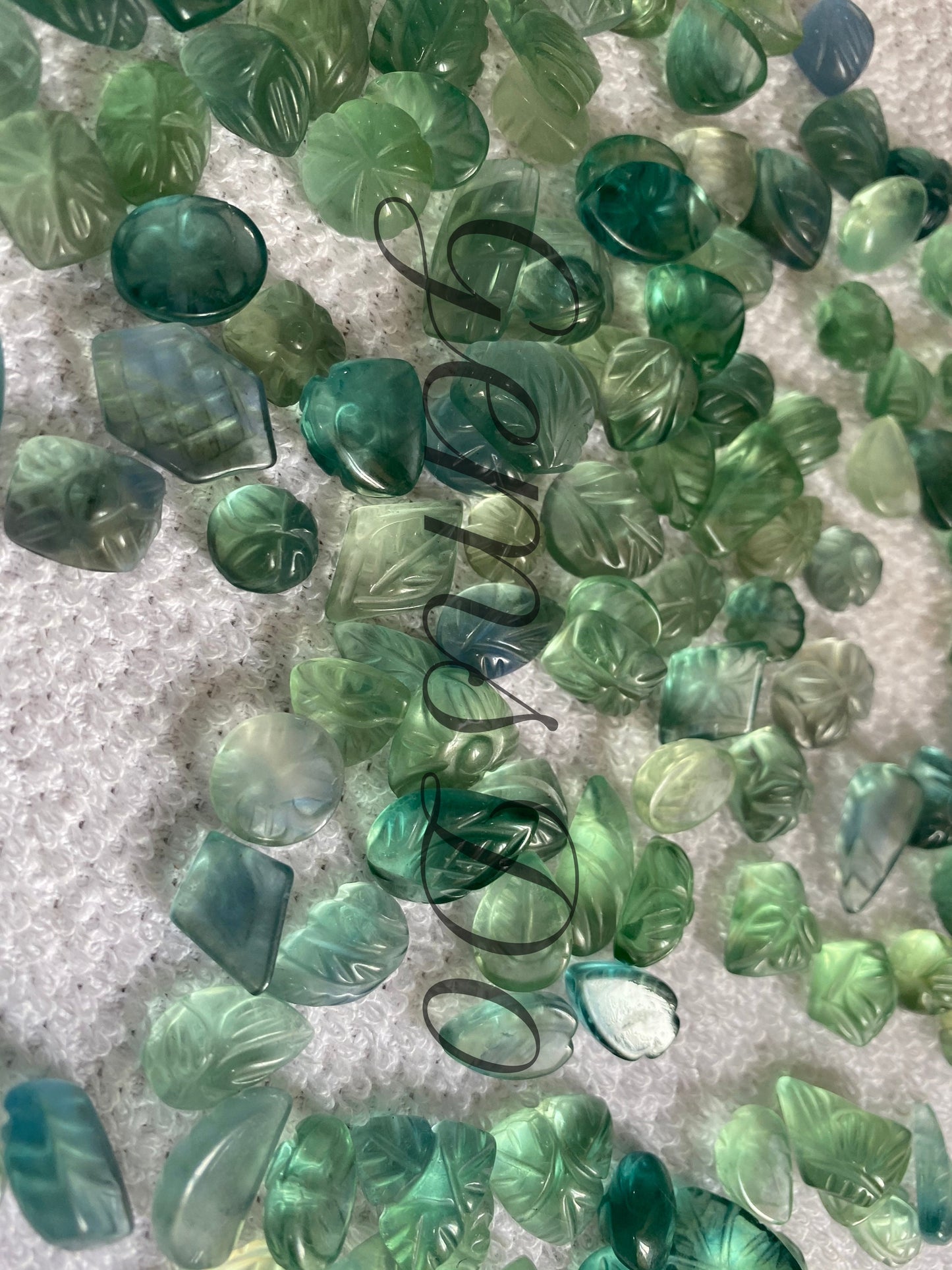 Natural Fluorite Flower Carving Loose Gemstone, Green Fluorite Carved Gemstone Lot