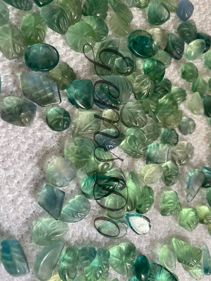 Natural Fluorite Flower Carving Loose Gemstone, Green Fluorite Carved Gemstone Lot