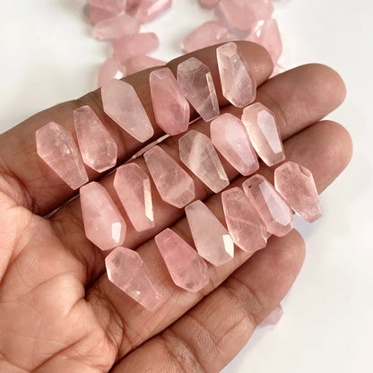 Natural Rose Quartz Coffin Cabochon, Wholesale Faceted Single Step Cut Crystals