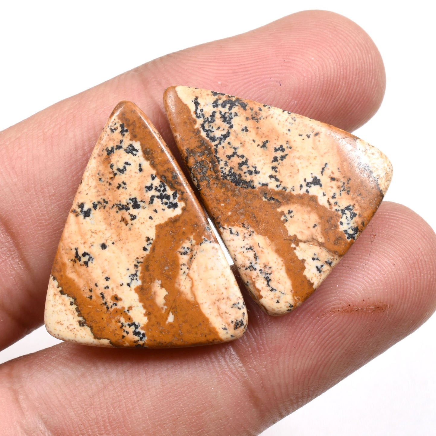 Brown Picture Jasper Gemstone Pair - Matched Cabochons for Earrings & Wholesale