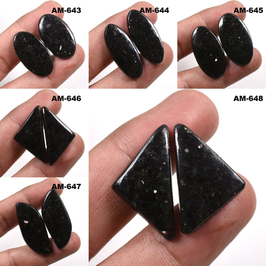 Unique Nuummite Crystal with Golden Flashes Earring Pair– Mixed Shape, Matching Pair