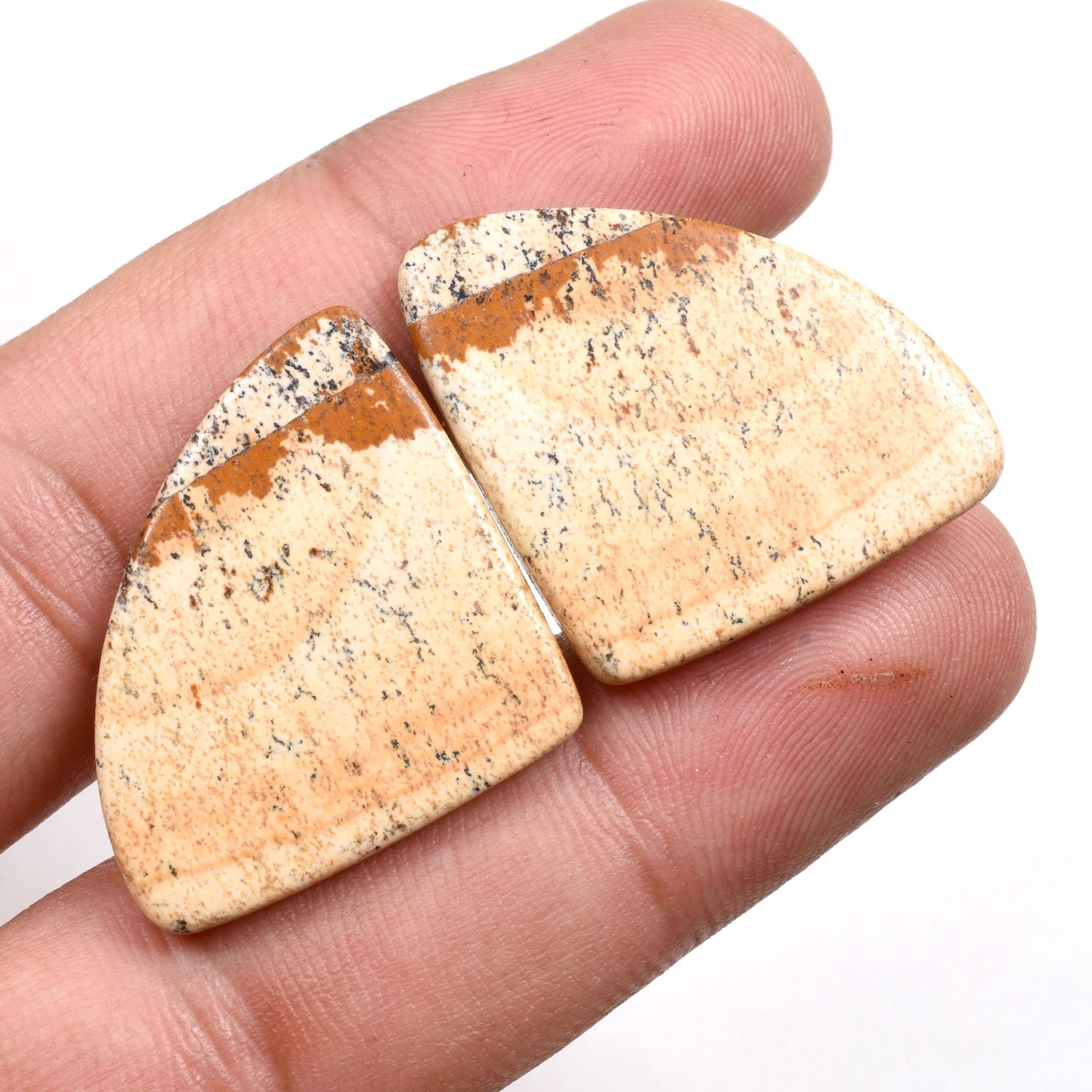 Brown Picture Jasper Gemstone Pair - Matched Cabochons for Earrings & Wholesale