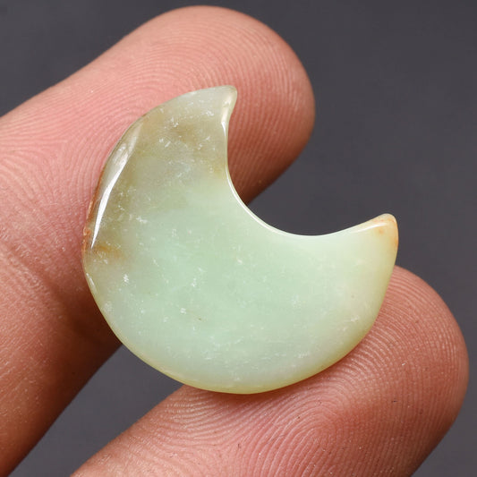 Chrysoprase Moon Carving - Natural Crescent Moon Gemstone Charms