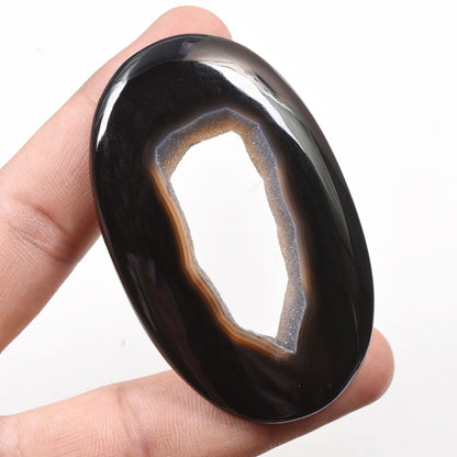 Natural Black Window Druzy Gemstone - Sparkling Agate Cabochon for Pendant