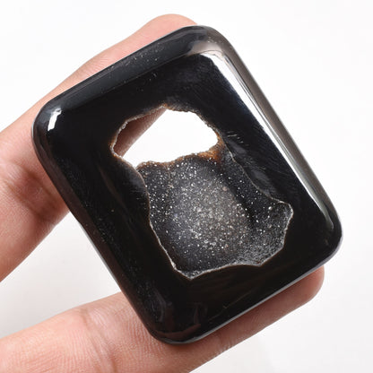 Natural Black Window Druzy Gemstone - Sparkling Agate Cabochon for Pendant