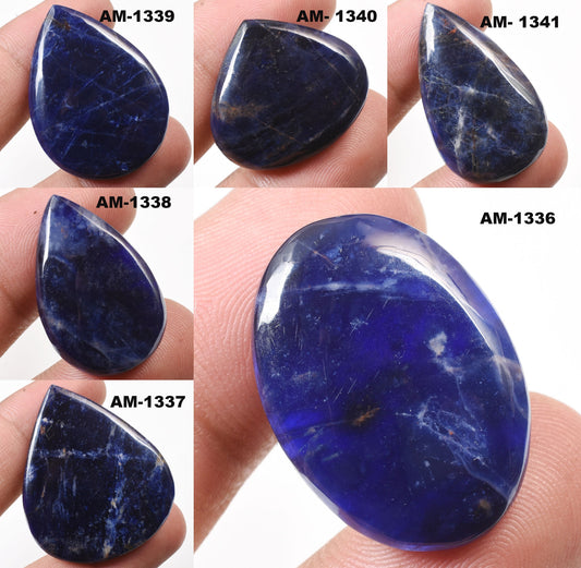 100% Natural Blue Sodalite Gemstone – Pear & Oval Hand Polished Smooth Cabochon