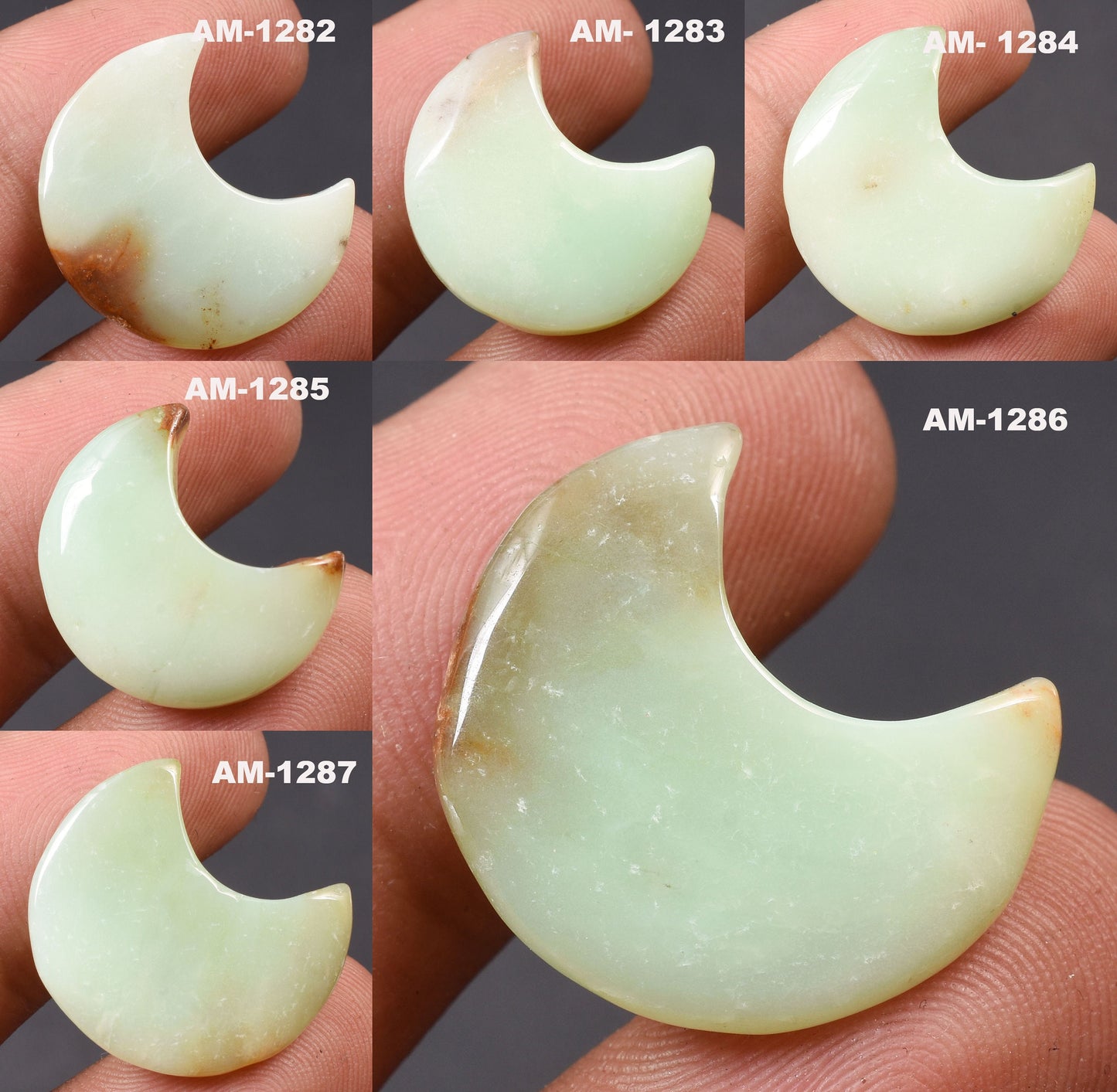 Chrysoprase Moon Carving - Natural Crescent Moon Gemstone Charms