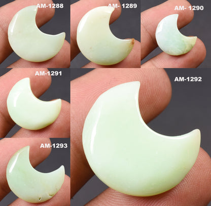 Natural Chrysoprase Crescent Moon - Gemstone Carving Charms for Jewelry Making