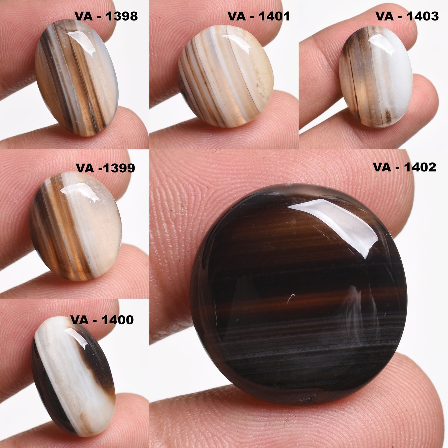 Natural Black Banded Agate Cabochon – Smooth Oval Stone for Jewelry