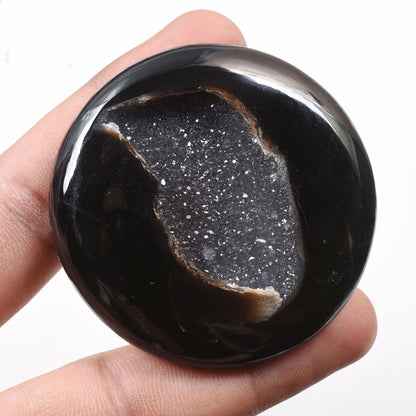 Natural Black Window Druzy Gemstone - Sparkling Agate Cabochon for Pendant