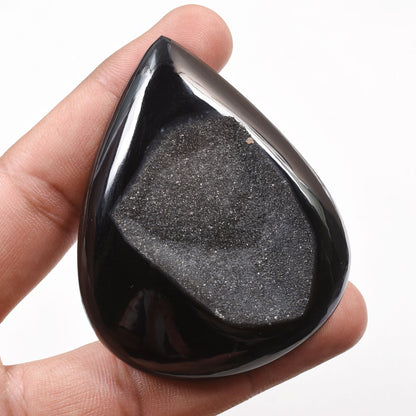 Natural Black Window Druzy Gemstone - Sparkling Agate Cabochon for Pendant