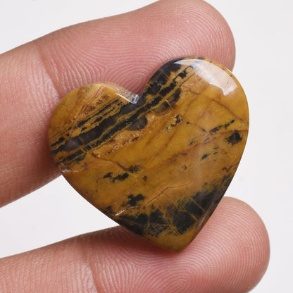 Mango Jasper Heart Cabochon, Hand-Carved Healing Gemstone