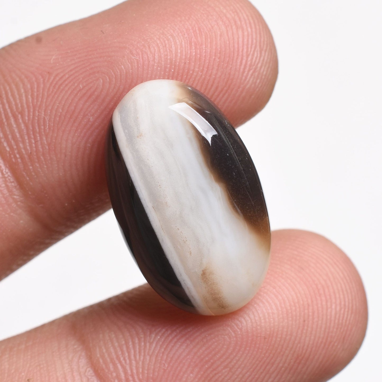 Natural Black Banded Agate Cabochon – Smooth Oval Stone for Jewelry