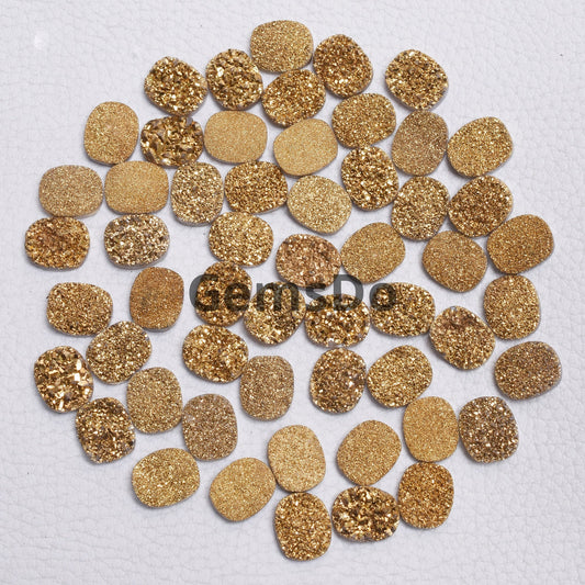 Golden Titanium Coated Druzy Cabochons, 10x12mm Cushion Shape Gold Titanium Coated Druzy, Gold Titanium Druzy Cabochon,Wholesale Gemstone