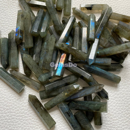 50 Pcs Natural Crystal Points Mix - Labradorite & Moonstone Healing Obelisks Wholesale Lot