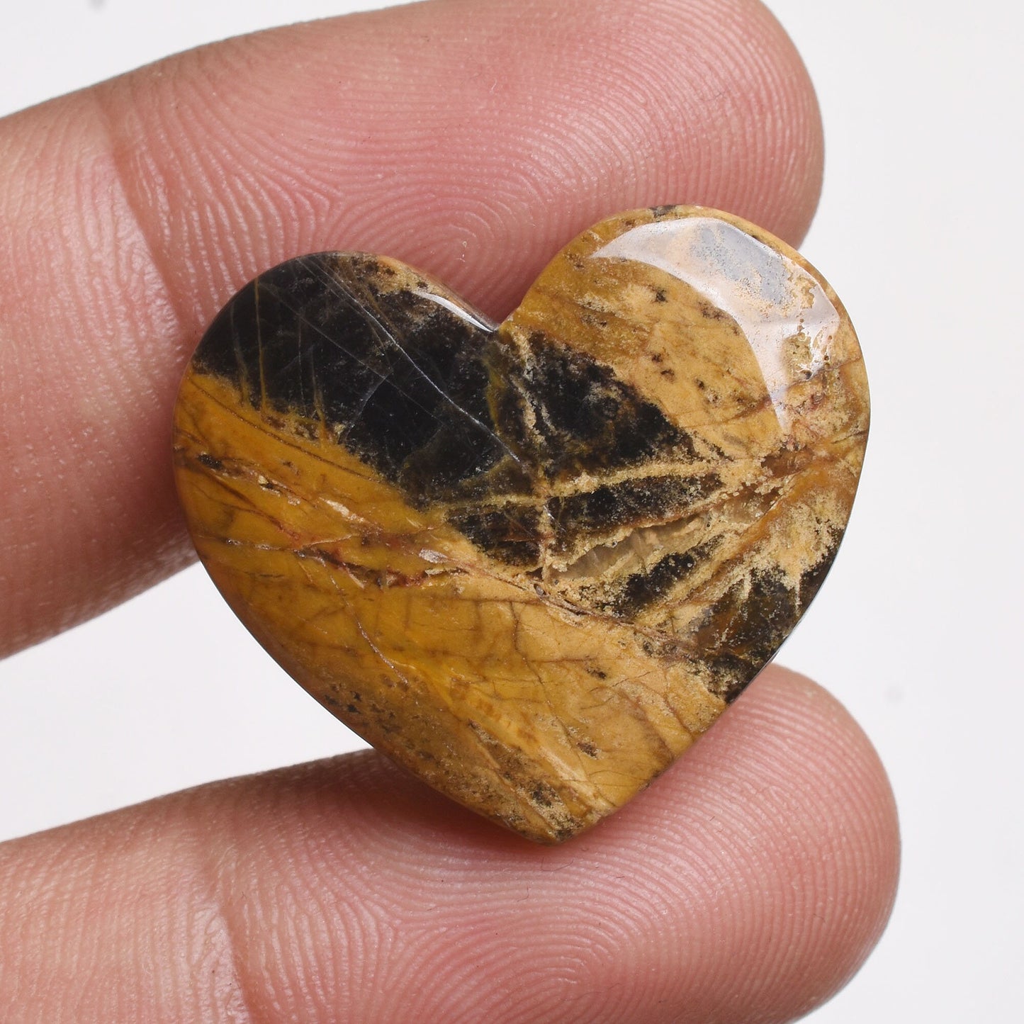 Mango Jasper Heart Cabochon, Hand-Carved Healing Gemstone