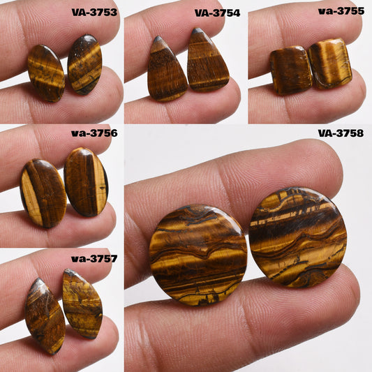 Designer Natural Tiger Eye Cabochon Pair - Multi-Shape Gemstone Pair