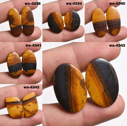 Iron Tiger Eye Cabochon Pair, Matched Gemstones