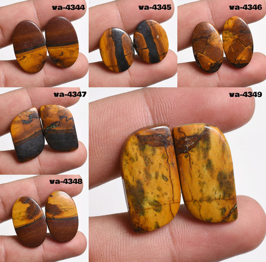 Natural Iron Tiger Eye Cabochon Pair, Matched Smooth Gemstones