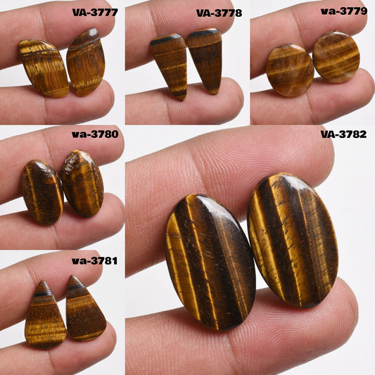 Natural Tiger's Eye Earrings Pair - Matched Cabochons