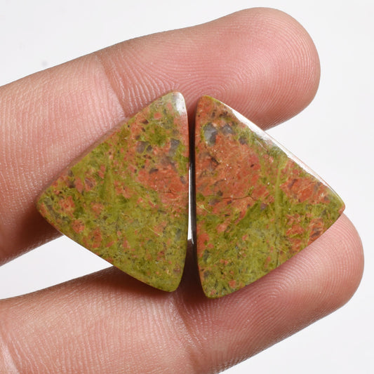 Natural Unakite Gemstone Pair, Mixed Shape Cabochons