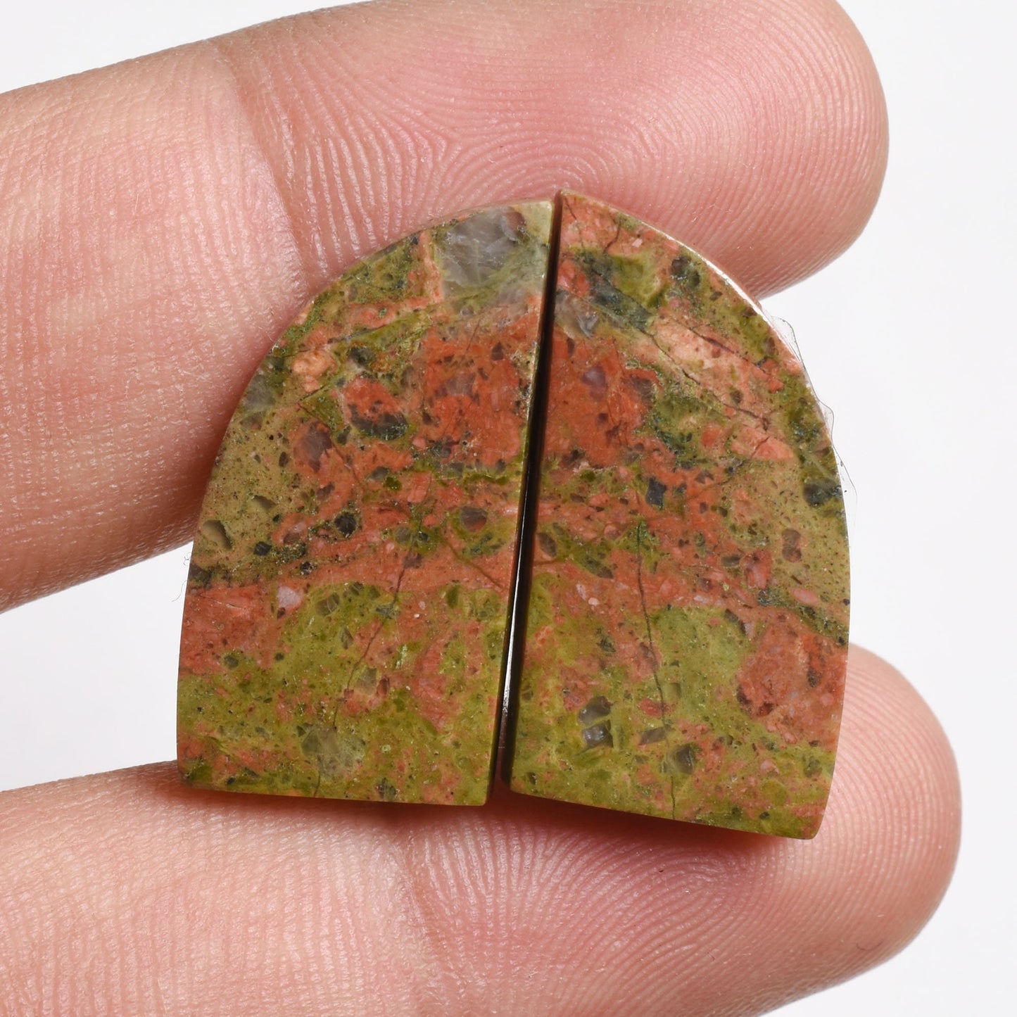 Natural Unakite Gemstone Pair, Mixed Shape Cabochons