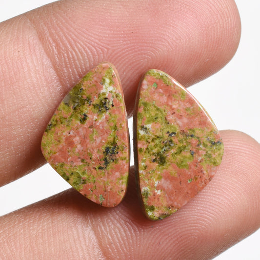 Amazing Unakite Gemstone Pair - Mixed Shape Unakite Cabochon Pair