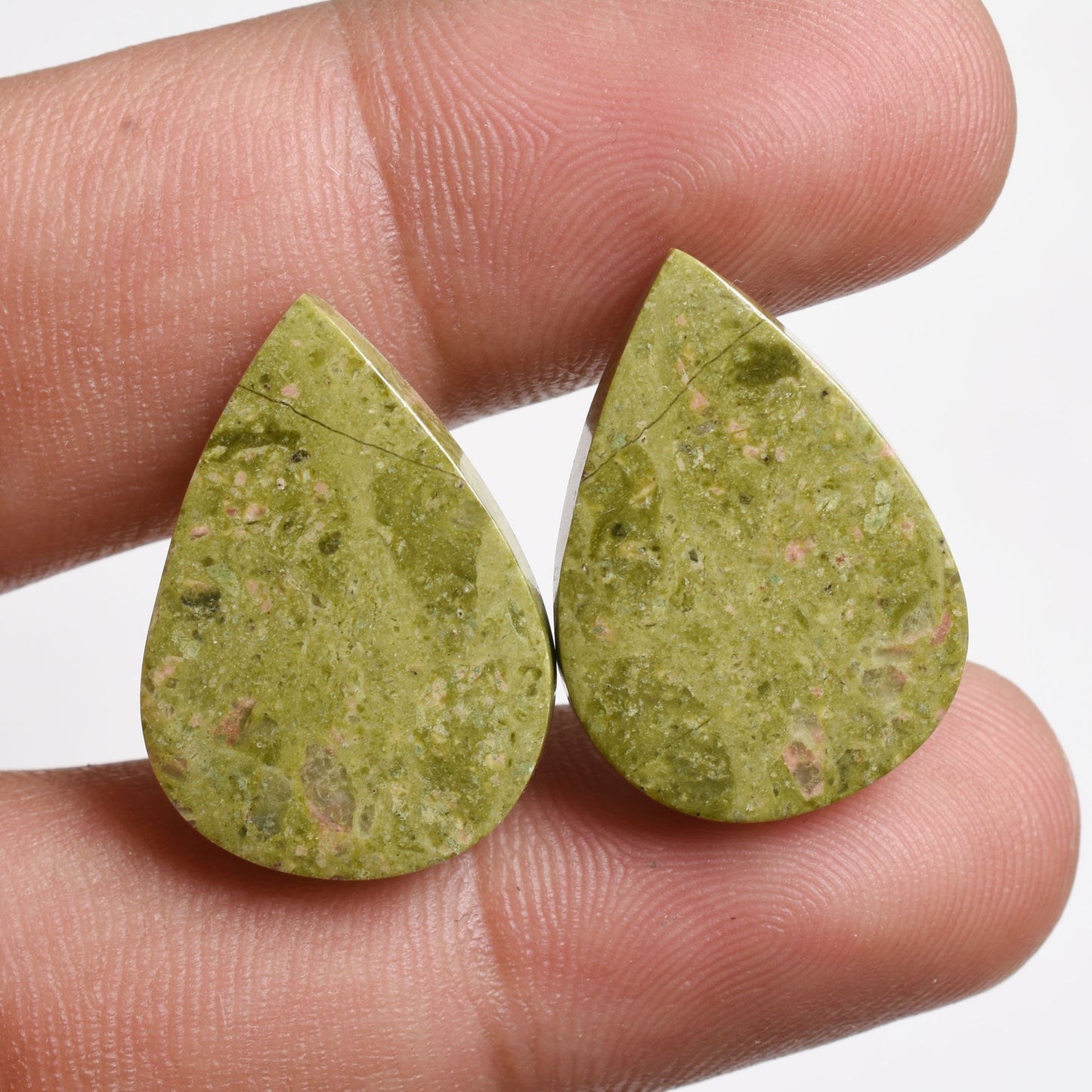 Green Unakite Gemstone Pair -  Loose Matched Earring Pair