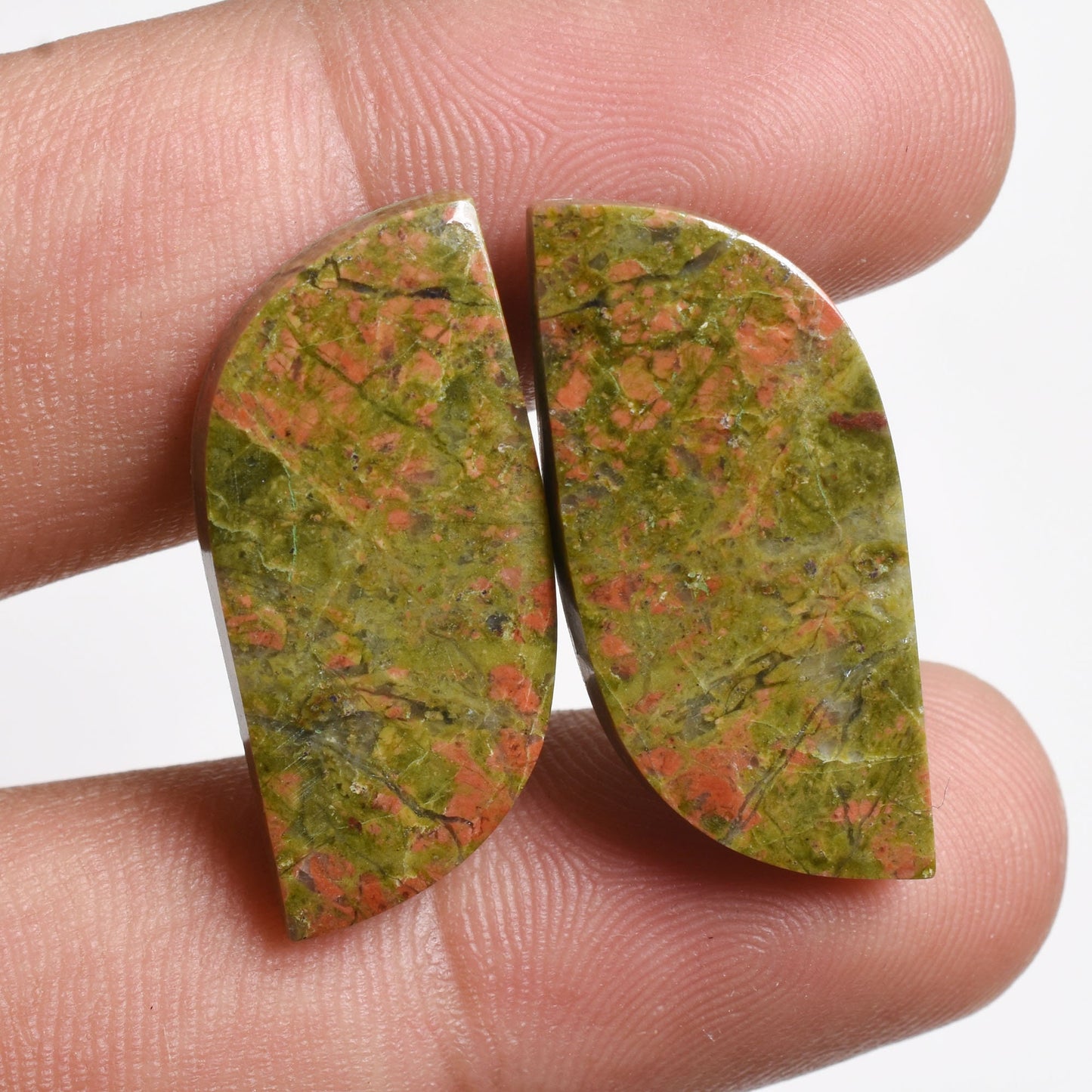 Green Unakite Gemstone Pair -  Loose Matched Earring Pair