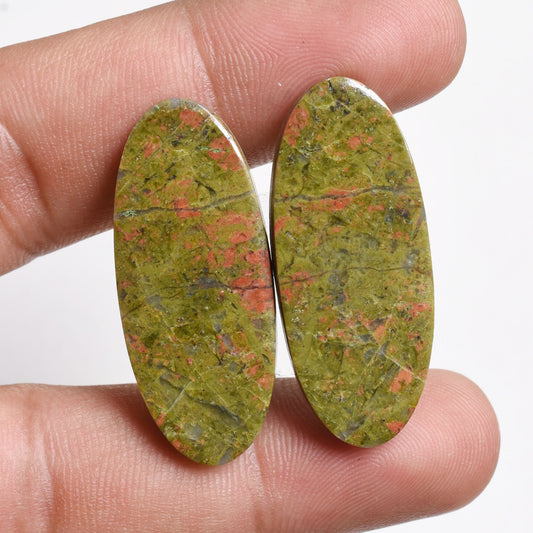 Green Unakite Gemstone Pair, Flat Back Loose Stones