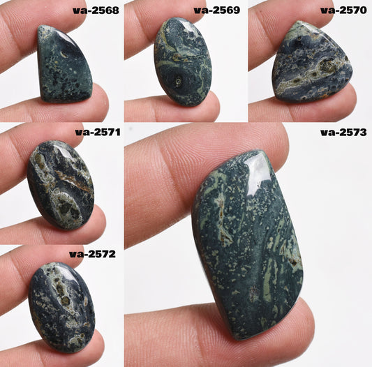 Green Star Galaxy Jasper Cabochon - Kambaba Jasper Gemstone with Green and Black Patterns