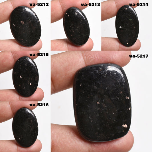 Natural Flashy Black Nuummite Cabochon - Wholesale Golden Smooth Polished Gemstone