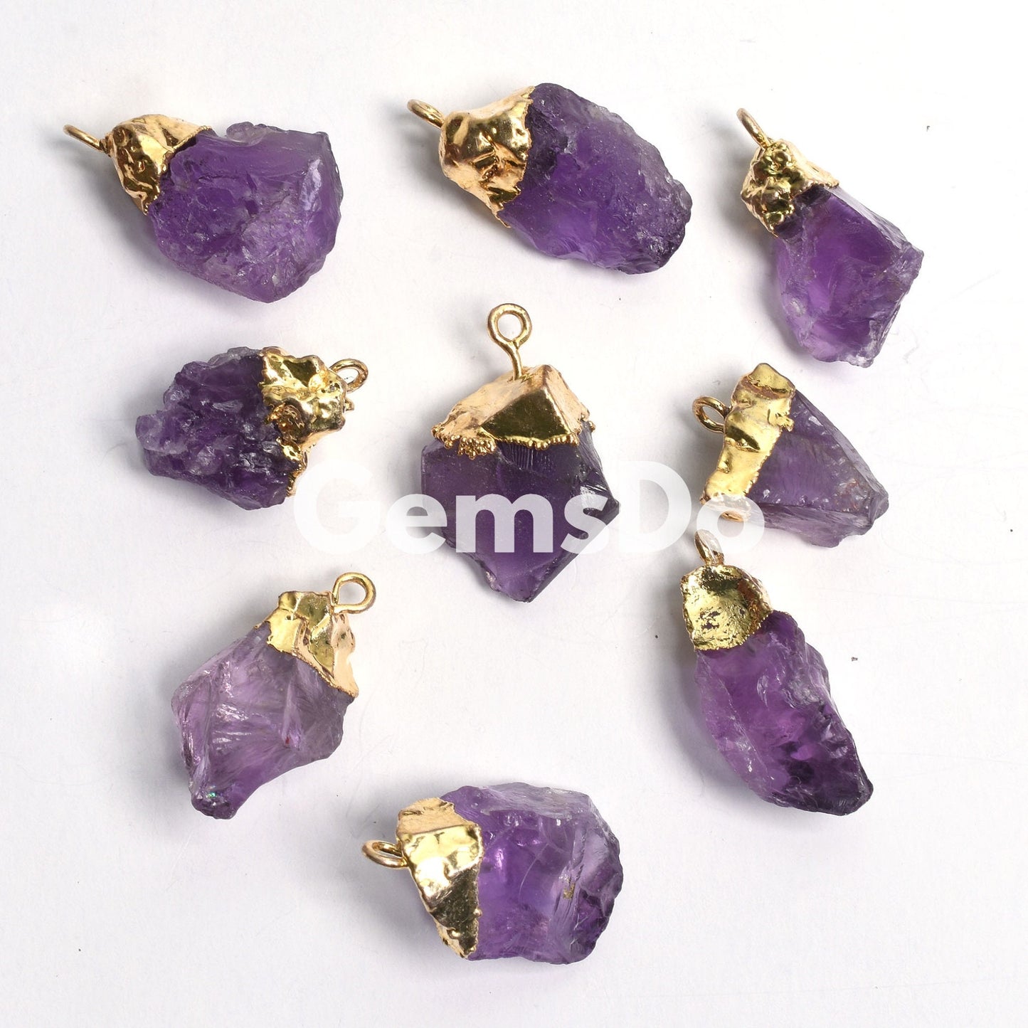 Birthstone Tiny Raw Pendant | Gold Electroplated Gemstone Charms Wholesale Lot